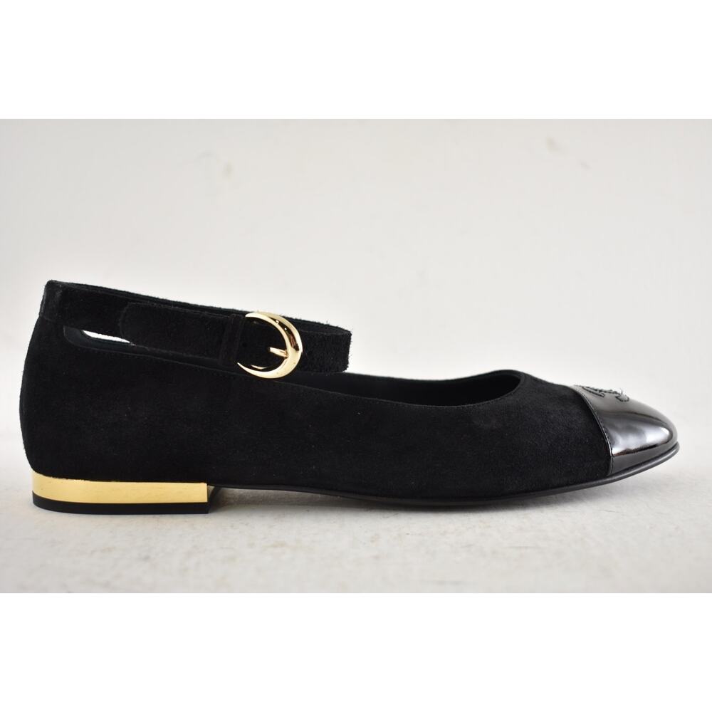 Chanel 24K Black Suede Patent CC Mary Jane Ankle Strap Ballerina Ballet Flat 40 - Picture 2 of 16